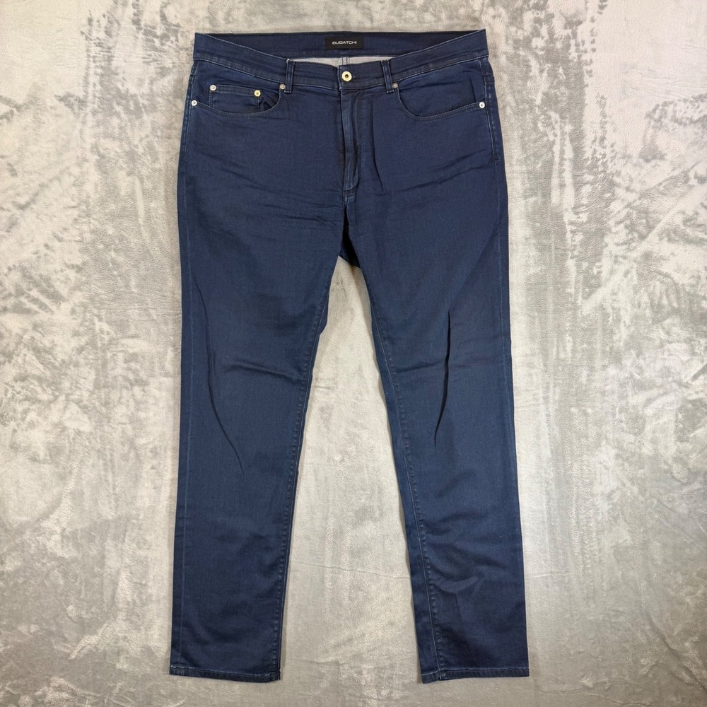 Bugatchi Straight Jeans Men's 38x34 Blue Dark Wash Made in Italy Cotton
